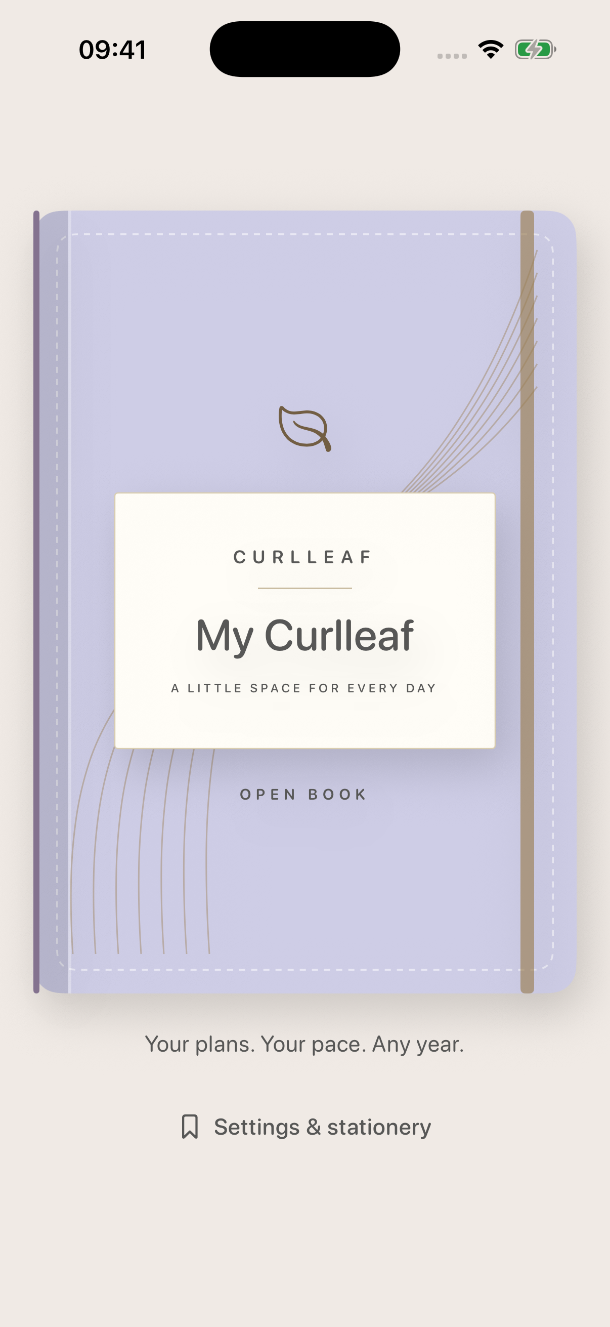 The lavender Curlleaf cover with its Open Book button